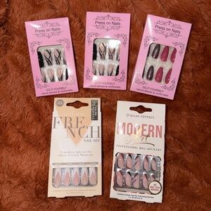 Press On Nails Bundle 5 Sets French Pink Glitter Salon Perfect